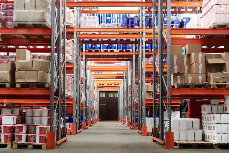 Warehouse hall with shelving